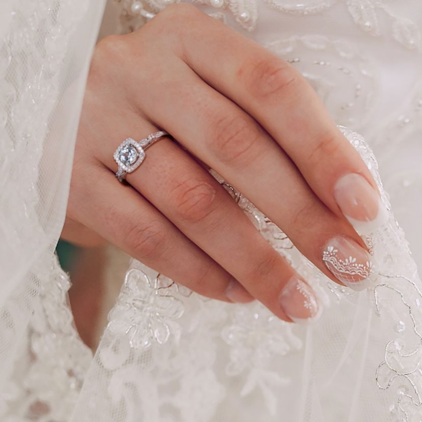 Aquamarine and Diamond Accent Square Halo Ring in Sterling Silver