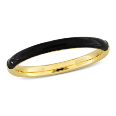 Casual Black Enamel Band Ring Yellow Plated Sterling Silver