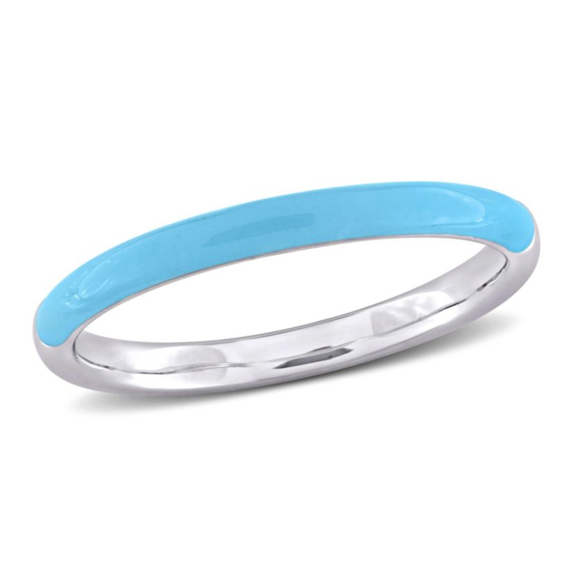 Casual Light Blue Enamel Band Ring in Sterling Silver