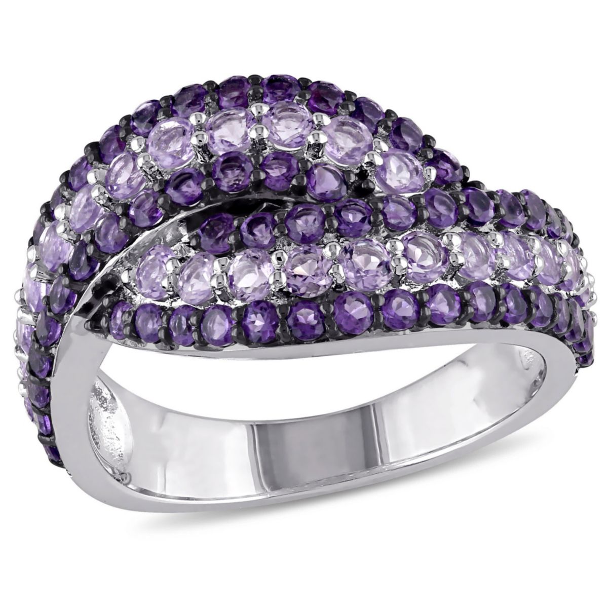 Amethyst and Rose de France Triple Row Twist Ring in Sterling Silver with Black Rhodium Plated