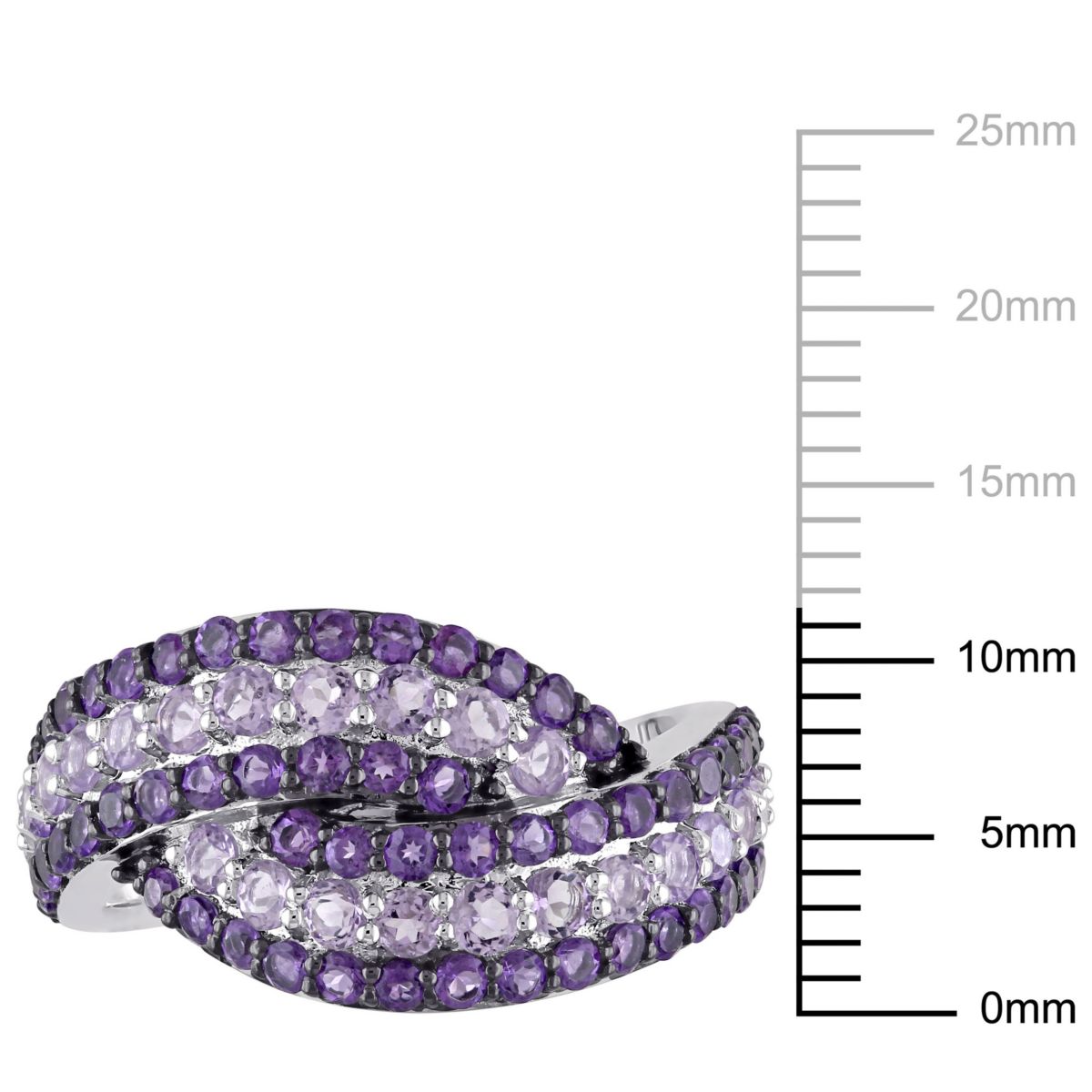 Amethyst and Rose de France Triple Row Twist Ring in Sterling Silver with Black Rhodium Plated