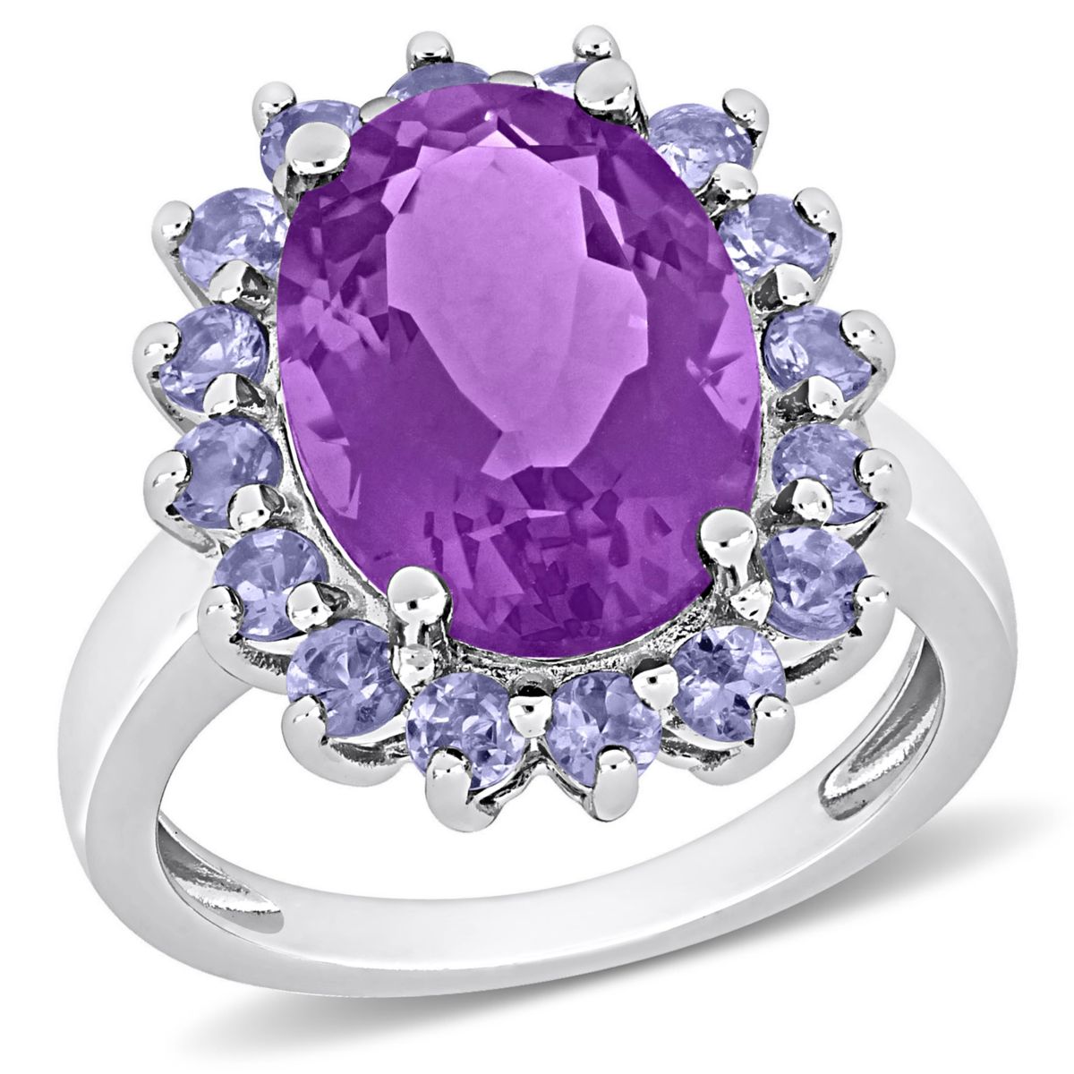 Amethyst and Tanzanite Halo Cocktail Ring in Sterling Silver