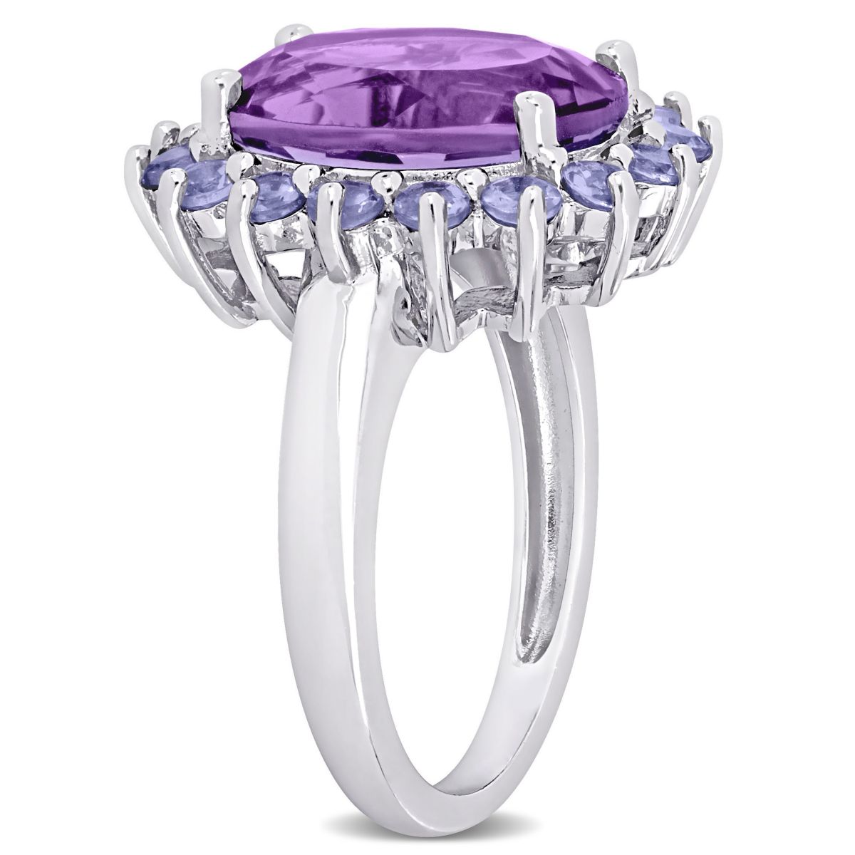 Amethyst and Tanzanite Halo Cocktail Ring in Sterling Silver