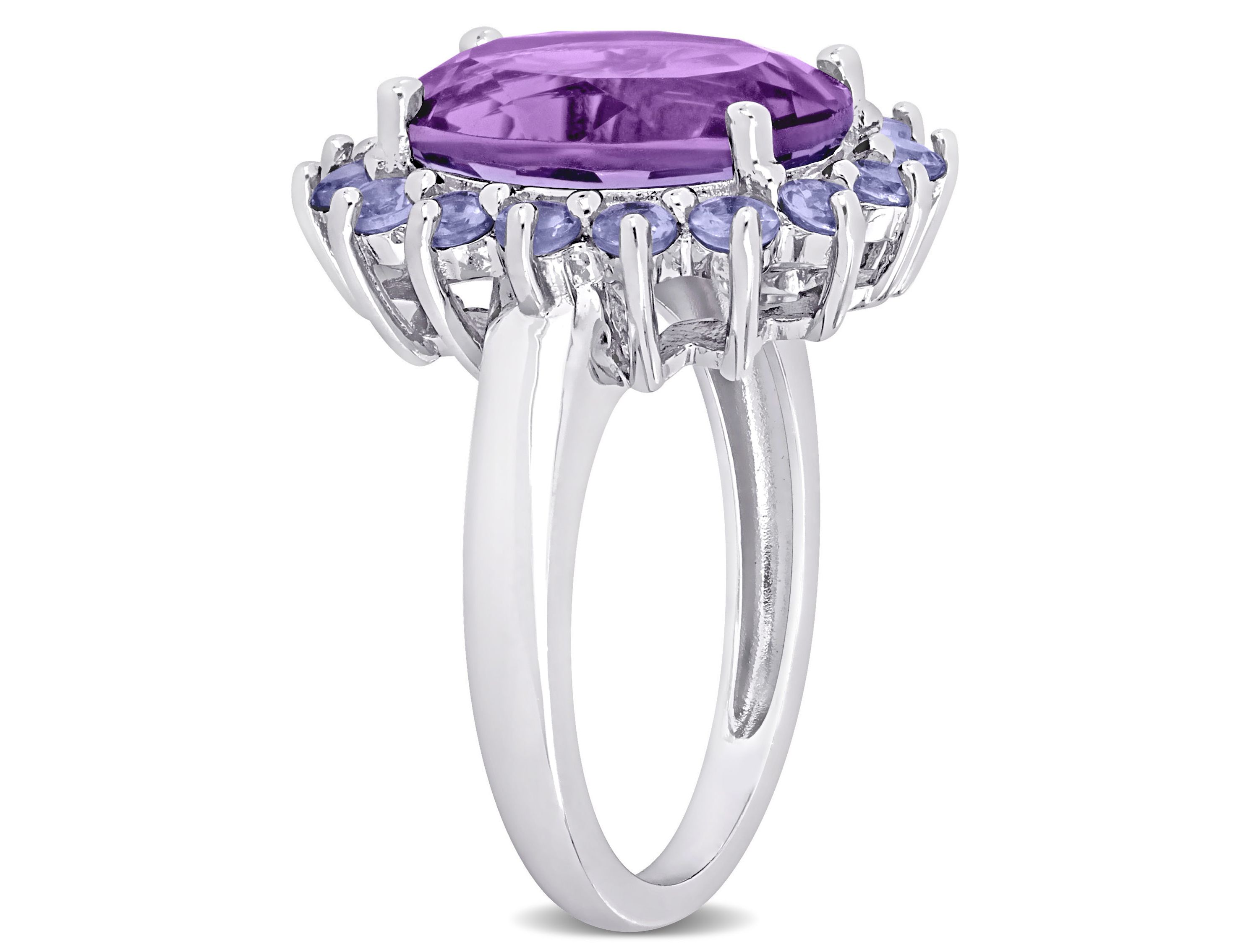 Amethyst and Tanzanite Halo Cocktail Ring in Sterling Silver
