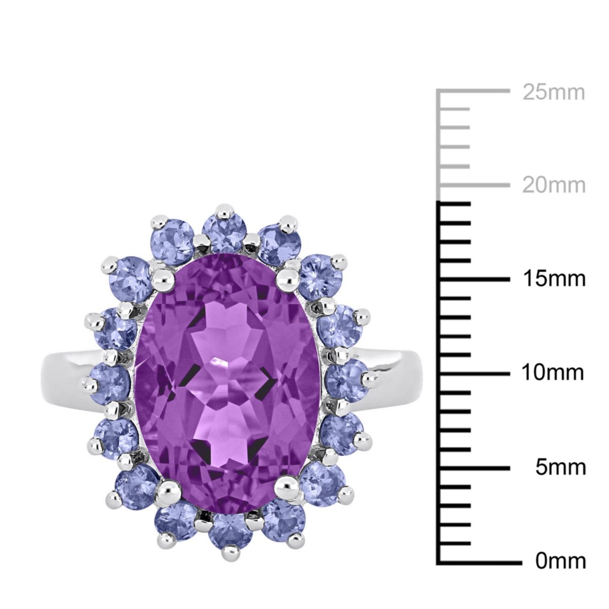Amethyst and Tanzanite Halo Cocktail Ring in Sterling Silver