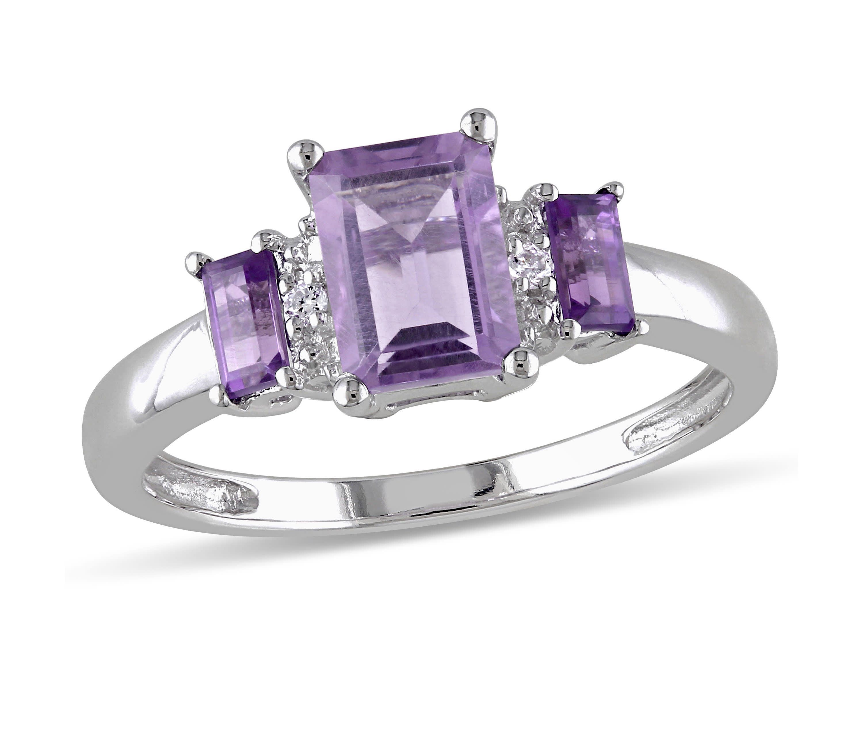 Amethyst with Diamond Accent 3-Stone Ring in 10K White Gold