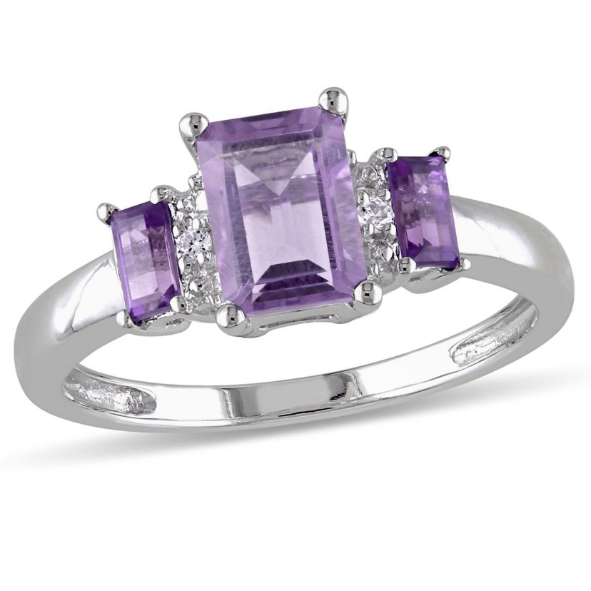 Amethyst with Diamond Accent 3-Stone Ring in 10K White Gold