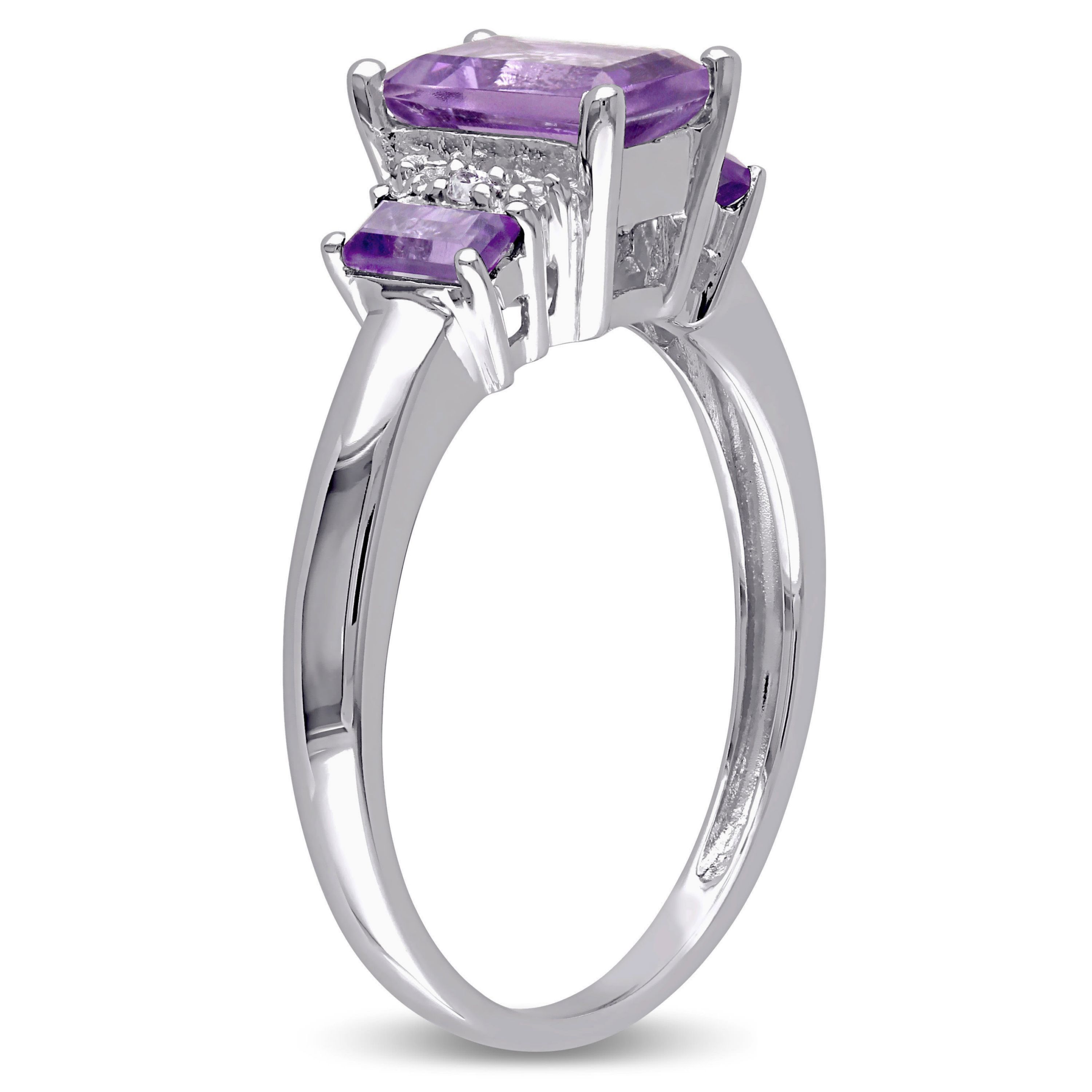 Amethyst with Diamond Accent 3-Stone Ring in 10K White Gold