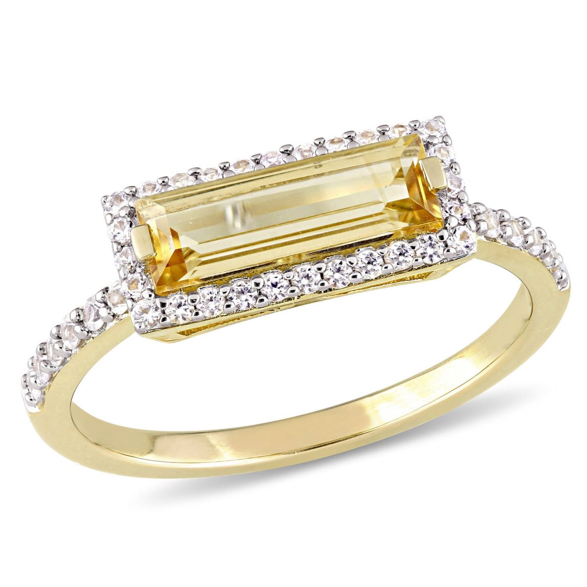 Citrine and White Sapphire Halo Ring in Yellow Plated Sterling Silver