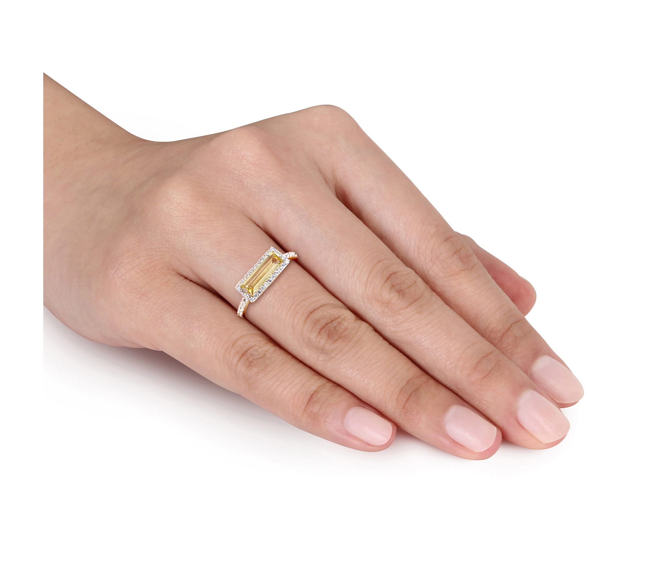 Citrine and White Sapphire Halo Ring in Yellow Plated Sterling Silver