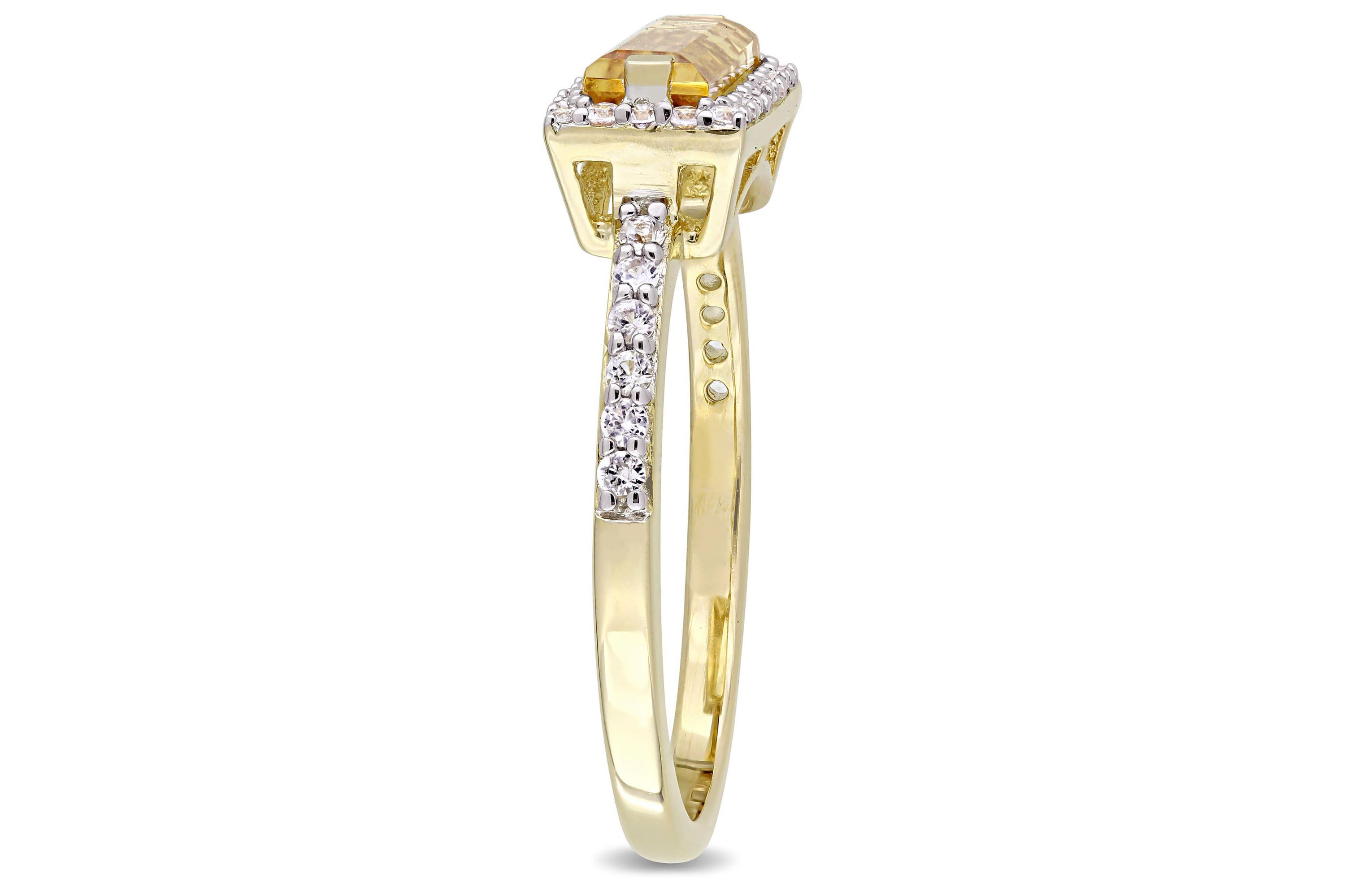 Citrine and White Sapphire Halo Ring in Yellow Plated Sterling Silver