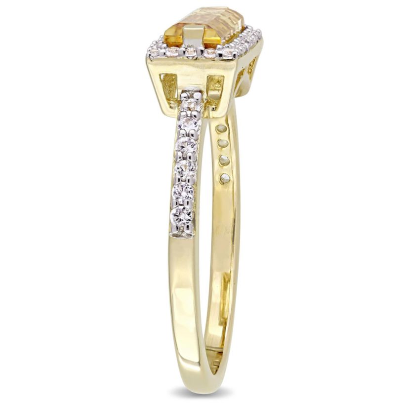 Citrine and White Sapphire Halo Ring in Yellow Plated Sterling Silver
