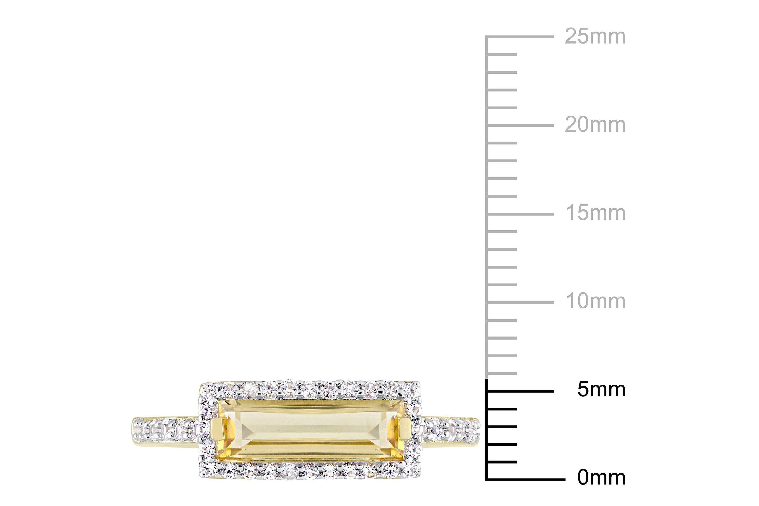 Citrine and White Sapphire Halo Ring in Yellow Plated Sterling Silver