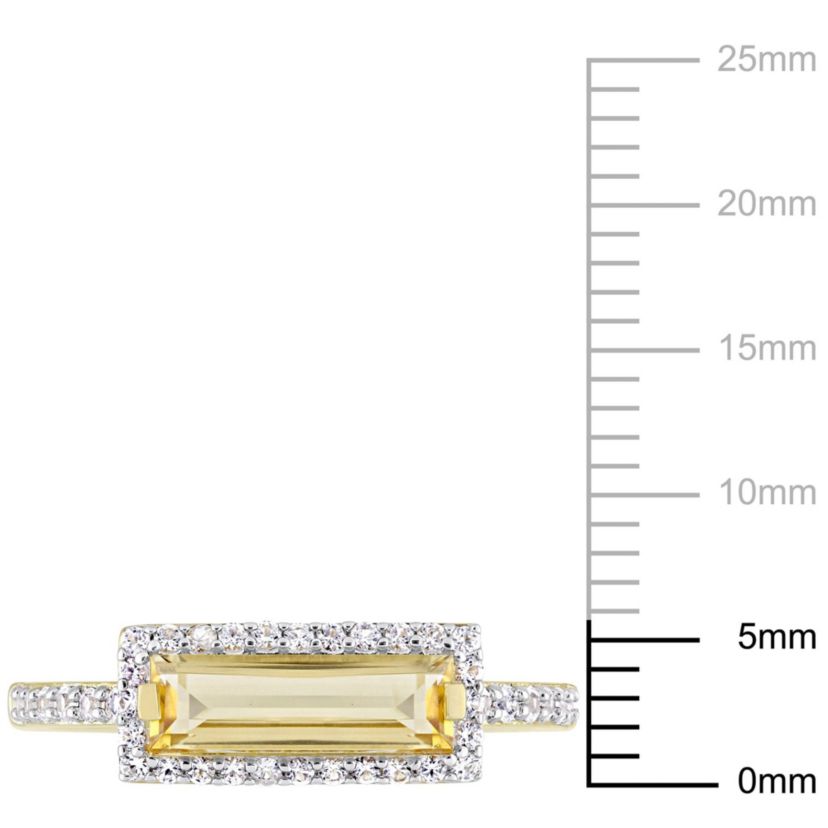 Citrine and White Sapphire Halo Ring in Yellow Plated Sterling Silver