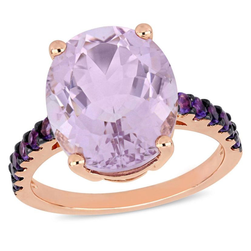 Amethyst and Rose de France Ring in Rose Plated Sterling Silver with Black Rhodium Plated