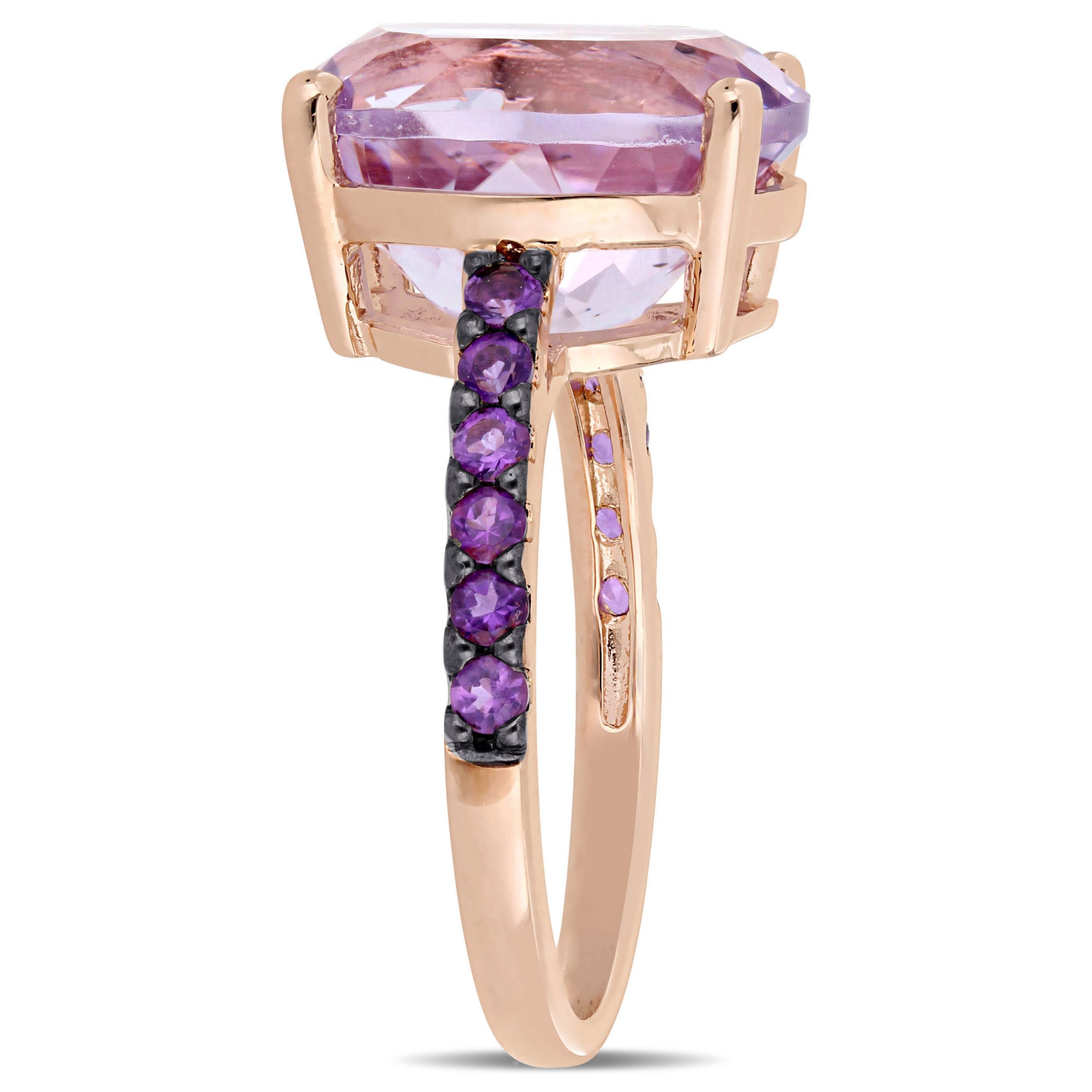 Amethyst and Rose de France Ring in Rose Plated Sterling Silver with Black Rhodium Plated