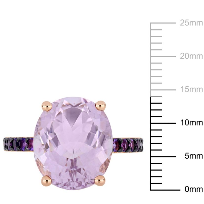 Amethyst and Rose de France Ring in Rose Plated Sterling Silver with Black Rhodium Plated