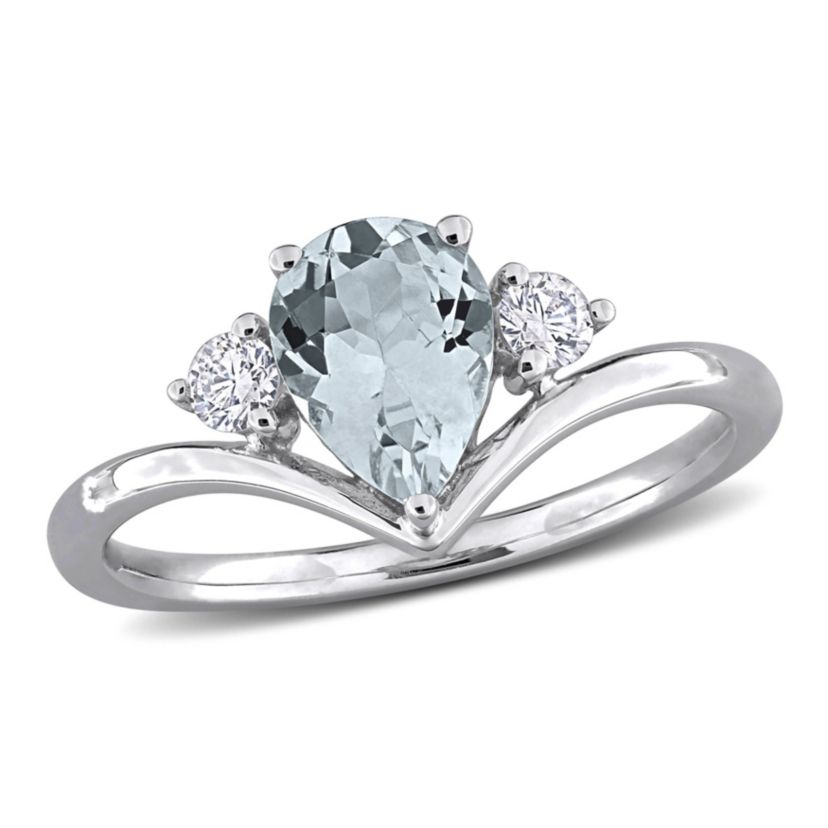 Aquamarine and 1/6 ct. t.w. Diamond Engagement Ring in 14K White Gold