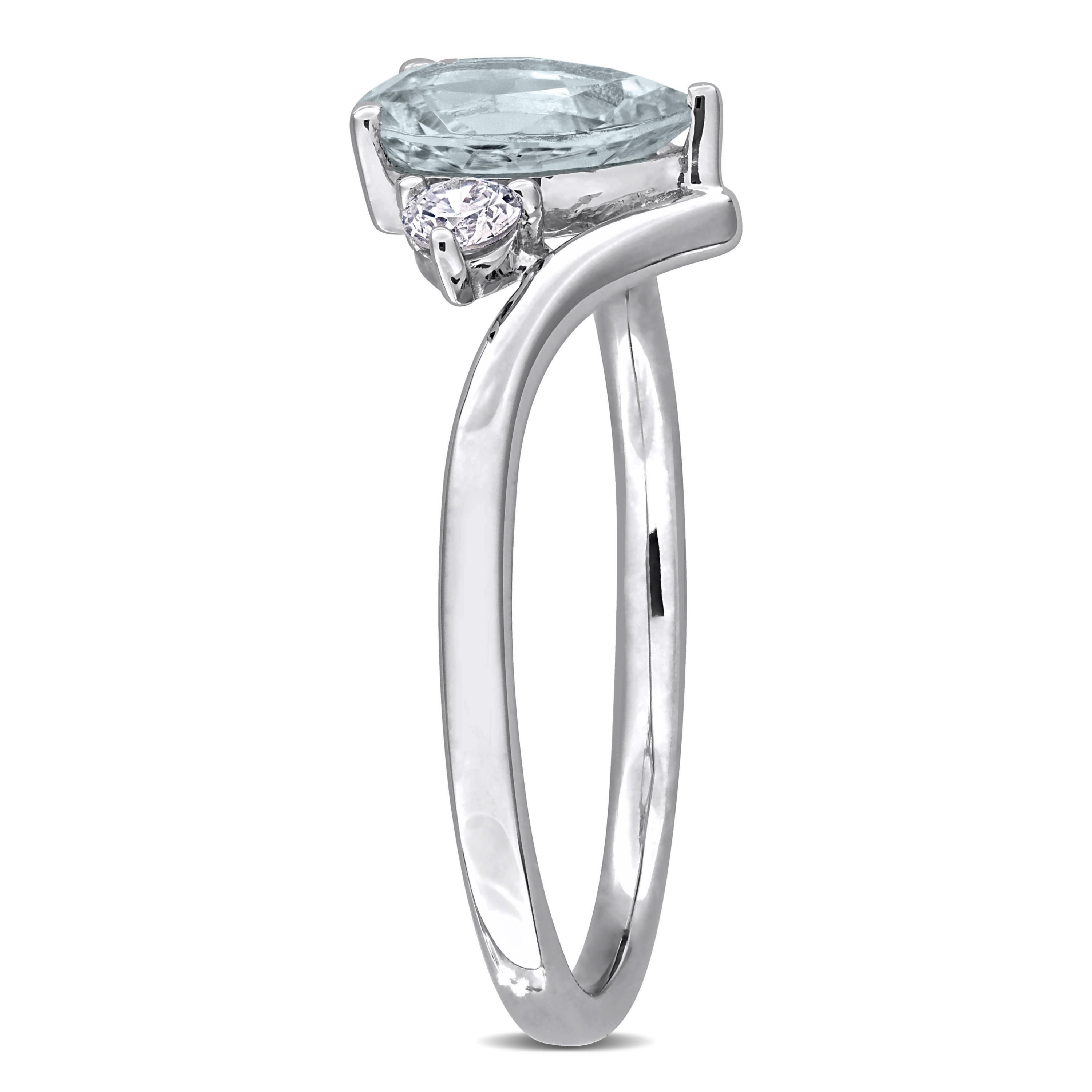 Aquamarine and 1/6 ct. t.w. Diamond Engagement Ring in 14K White Gold