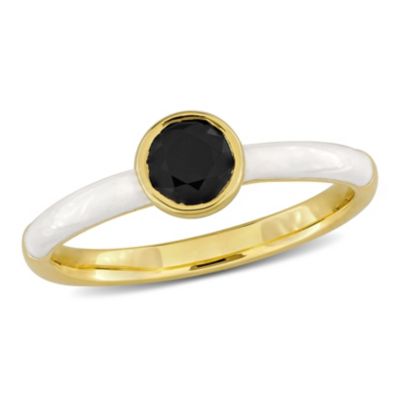 Belk & Co Black Spinel with White Enamel Solitaire Ring in Yellow Plated Sterling Silver