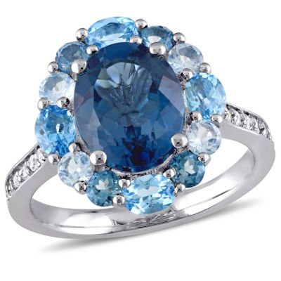 Belk & Co London, Swiss and Sky Blue Topaz Halo Ring in Sterling Silver