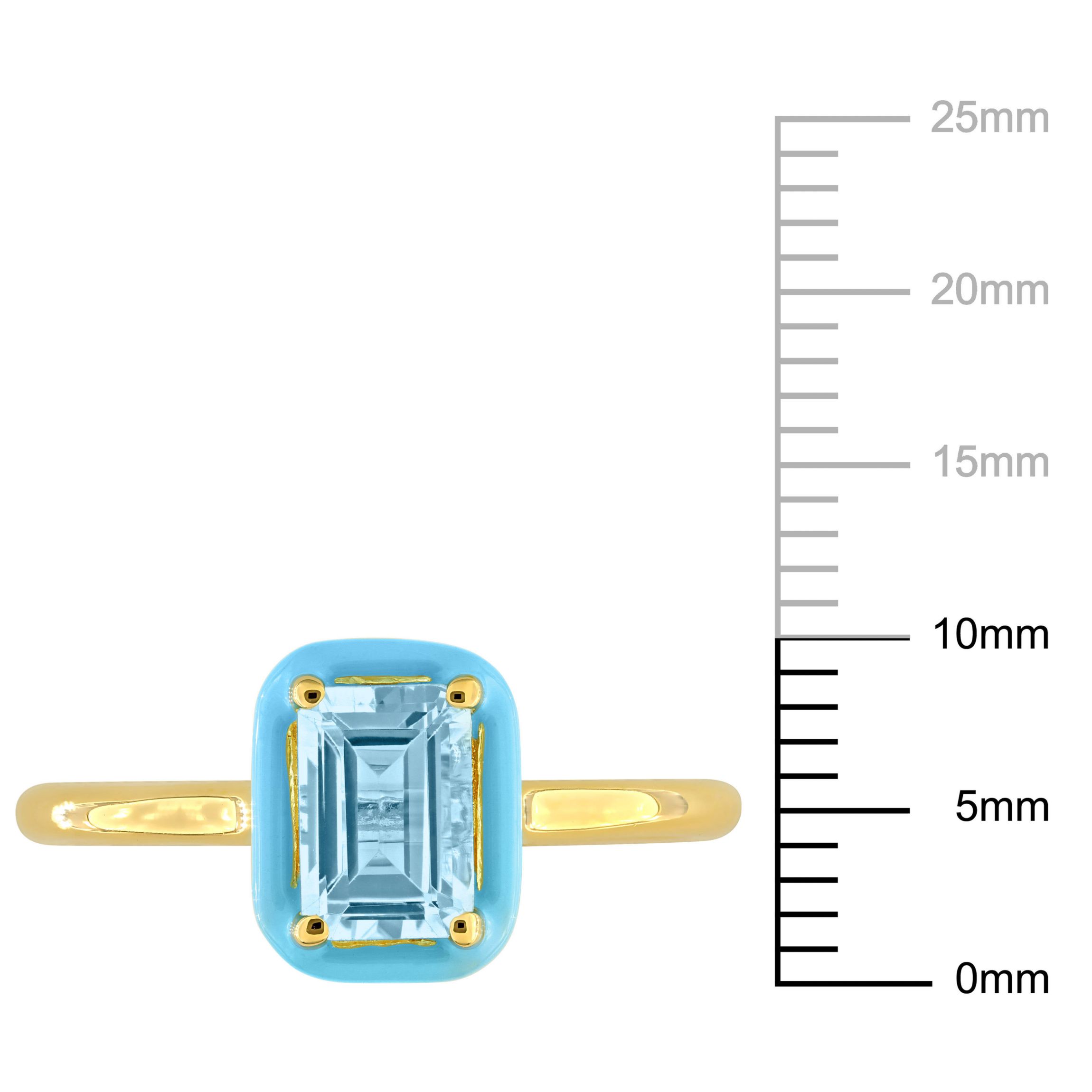 Sky Blue Topaz with Light Blue Enamel Halo Ring in Yellow Plated Sterling Silver