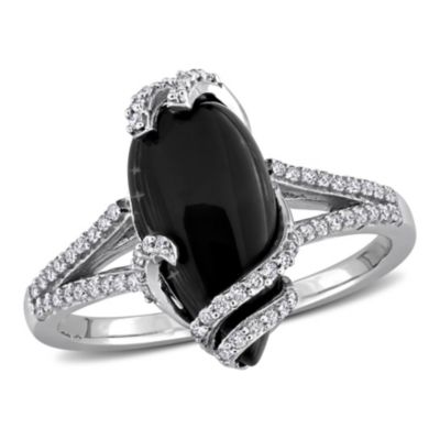 Belk & Co Black Onyx and 1/4 ct. t.w. Diamond Swirl Ring in 10K White Gold, 6