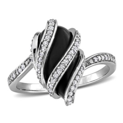 Belk & Co Black Onyx and 1/4 ct. t.w. Diamond Swirl Ring in 10K White Gold
