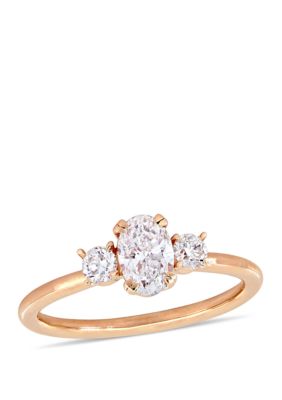 Belk & Co 1 ct. t.w. Oval and Round-Cut Diamond 3-Stone Engagement Ring in 14K Rose Gold, White, 5 -  0682077782791