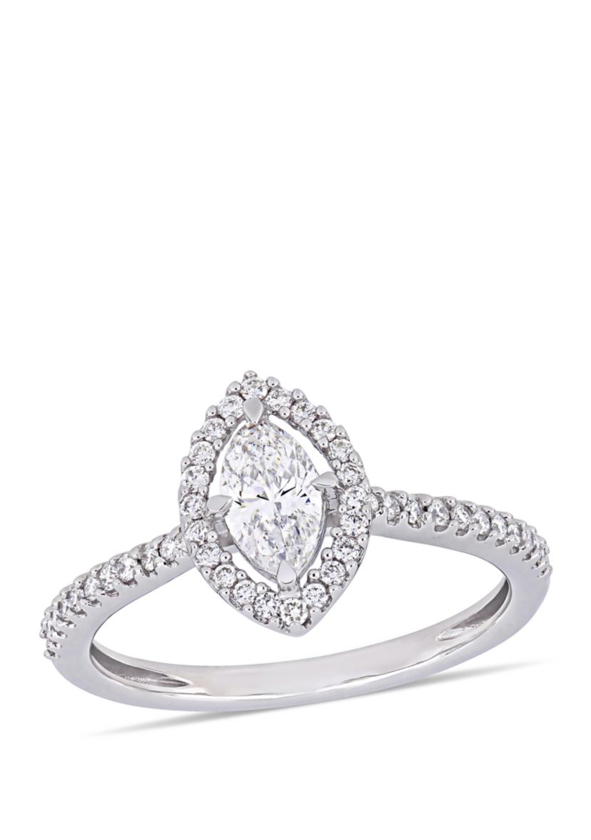 0.5 ct. t.w. Marquise-Cut Diamond Floating Halo Engagement Ring in 14K White Gold