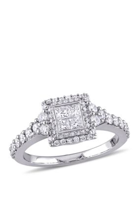 Belk & Co 1 ct. t.w. Princess Quad and Round Diamond Halo Engagement Ring in 14K White Gold, 5 -  0682077782524