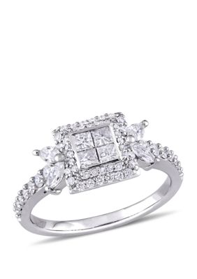 Belk & Co 1 ct. t.w. Princess-cut Diamond Quad Halo Engagement Ring in 14K White Gold, 8