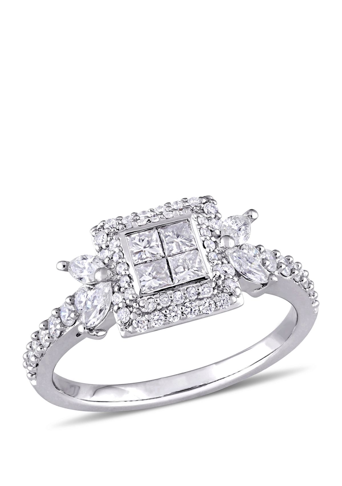 1 ct. t.w. Princess-cut Diamond Quad Halo Engagement Ring in 14K White Gold