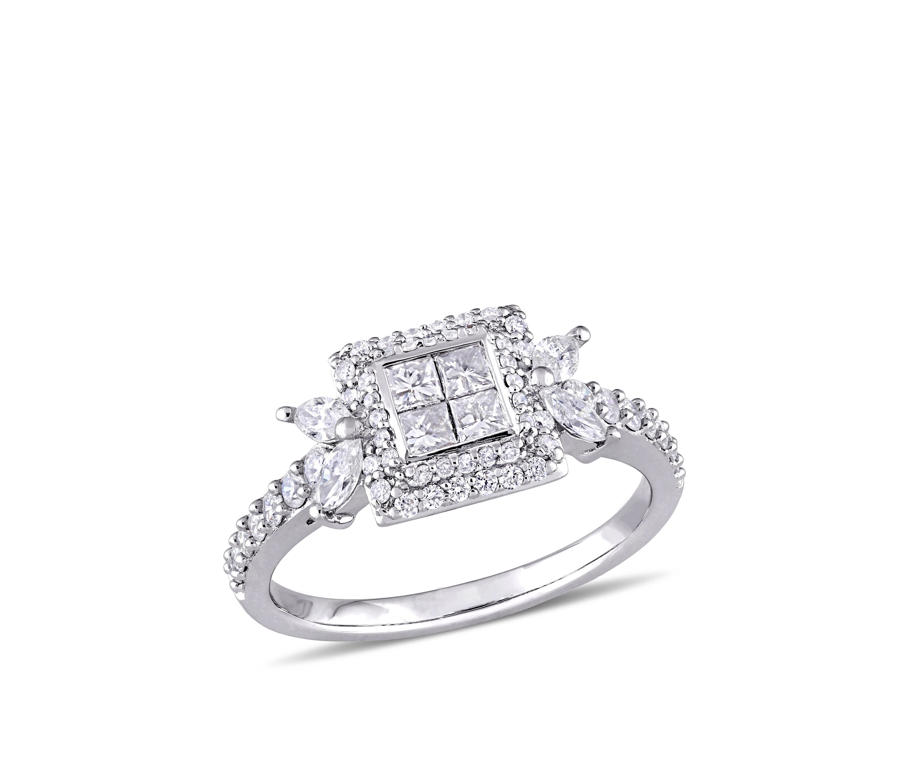 1 ct. t.w. Princess-cut Diamond Quad Halo Engagement Ring in 14K White Gold