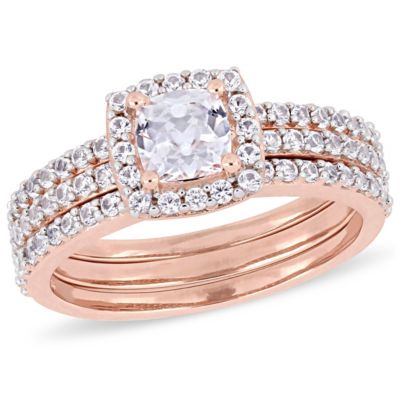 Belk & Co Lab Created White Sapphire Bridal Ring Set in Rose Plated Sterling Silver, Pink, 6