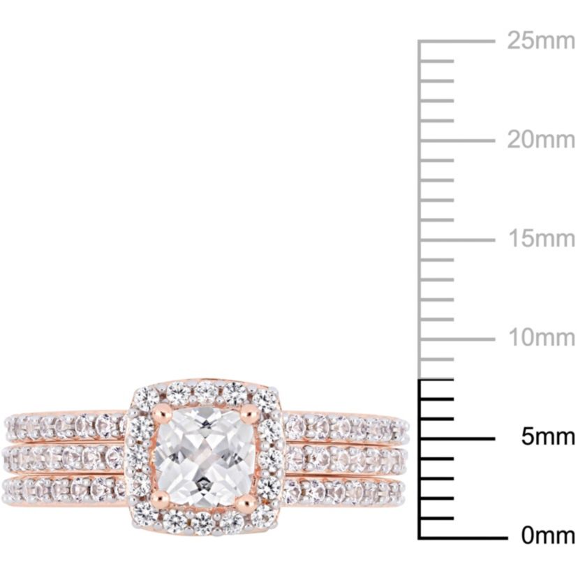 Lab Created Created White Sapphire Bridal Ring Set in Rose Plated Sterling Silver