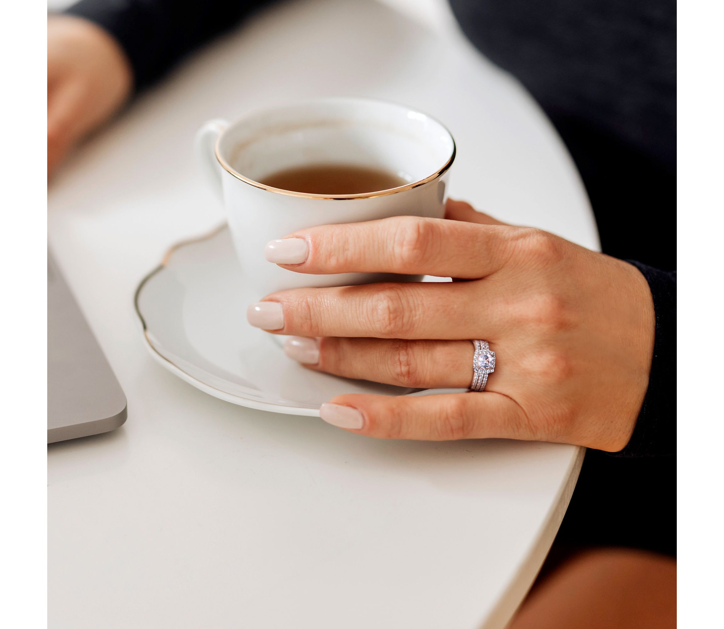 Lab Created Created White Sapphire Bridal Ring Set in Rose Plated Sterling Silver