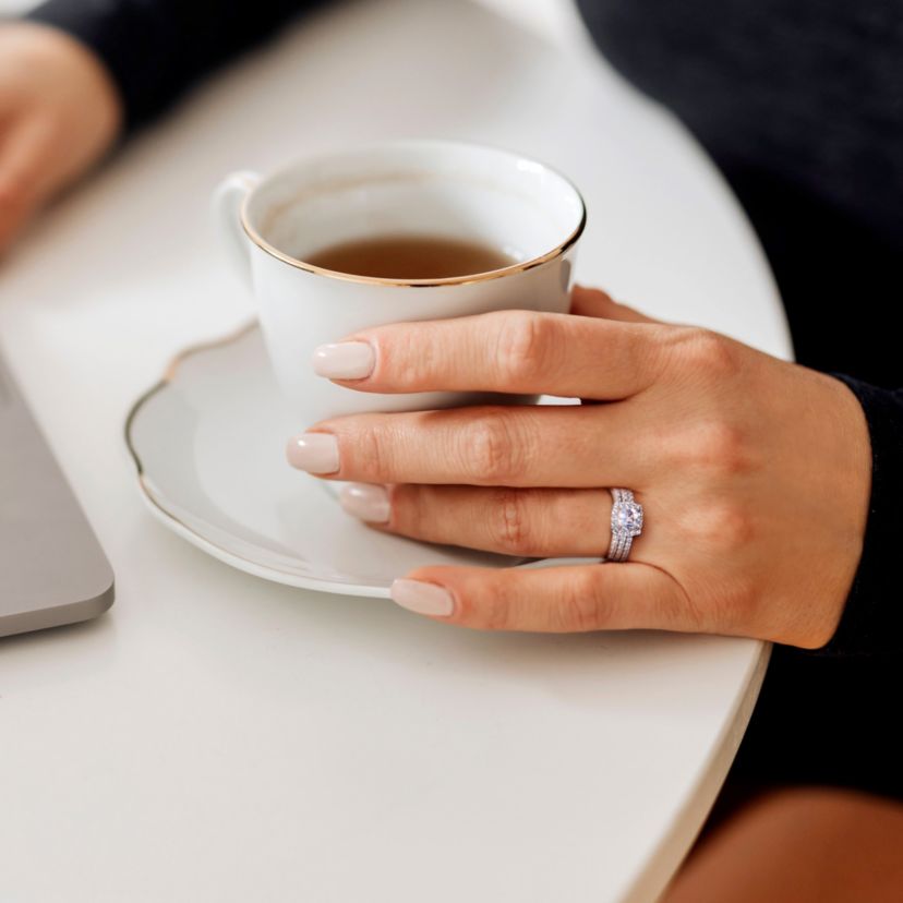 Lab Created Created White Sapphire Bridal Ring Set in Rose Plated Sterling Silver