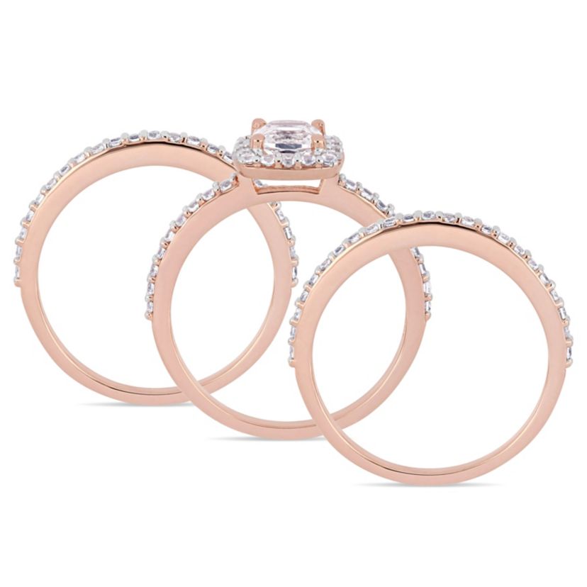 Lab Created Created White Sapphire Bridal Ring Set in Rose Plated Sterling Silver