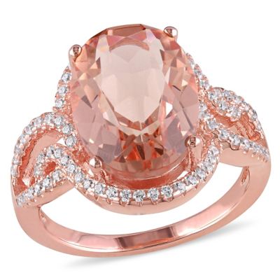 Haylee Jewels Simulated Morganite and Cubic Zirconia Halo Ring in Rose Plated Sterling Silver