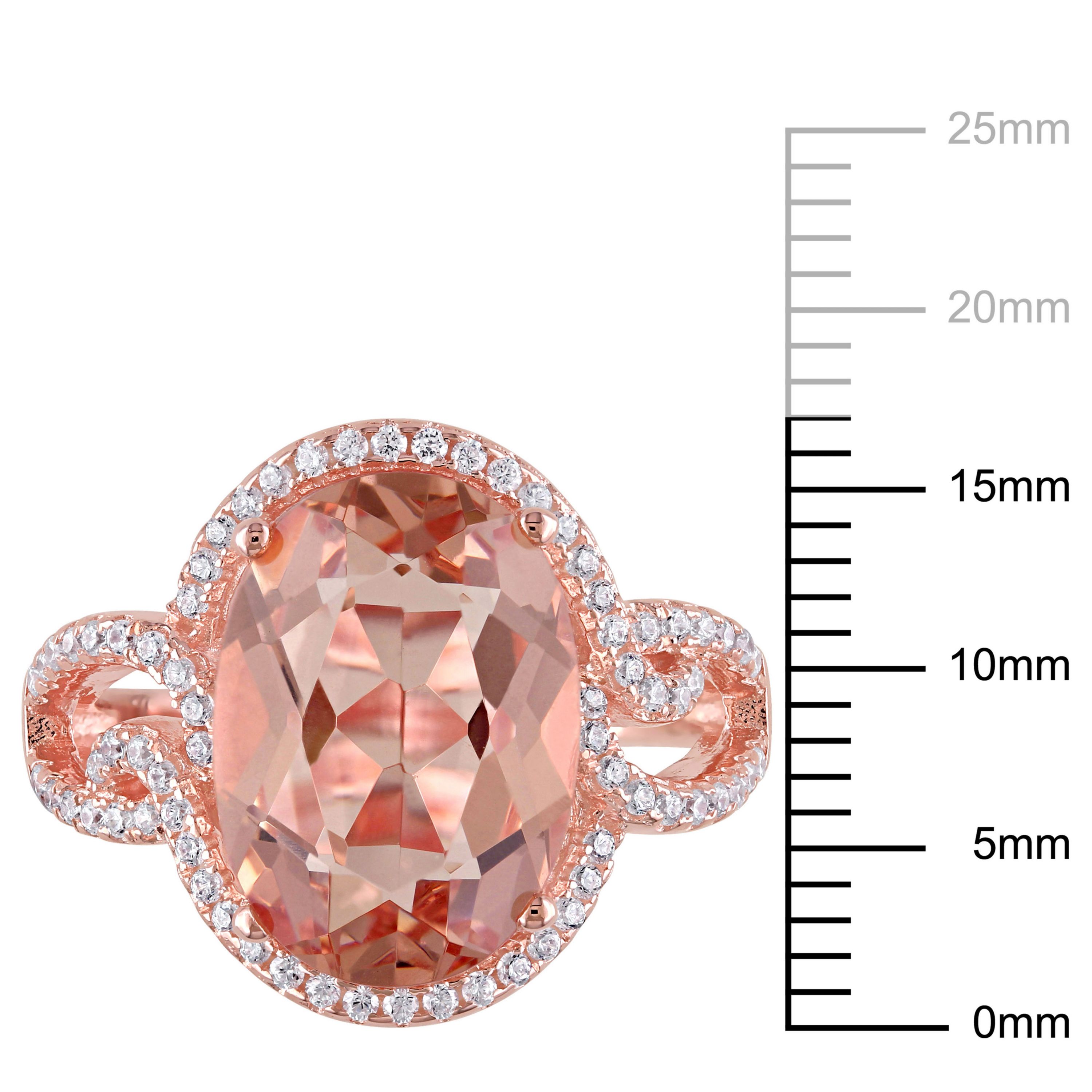Simulated Morganite and Cubic Zirconia Halo Ring in Rose Plated Sterling Silver