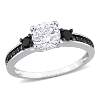 Belk & Co Lab Created White Sapphire and 1/3 ct. t.w. Black Diamond Engagement Ring in Sterling Silver with Black Rhodium Plated, 11