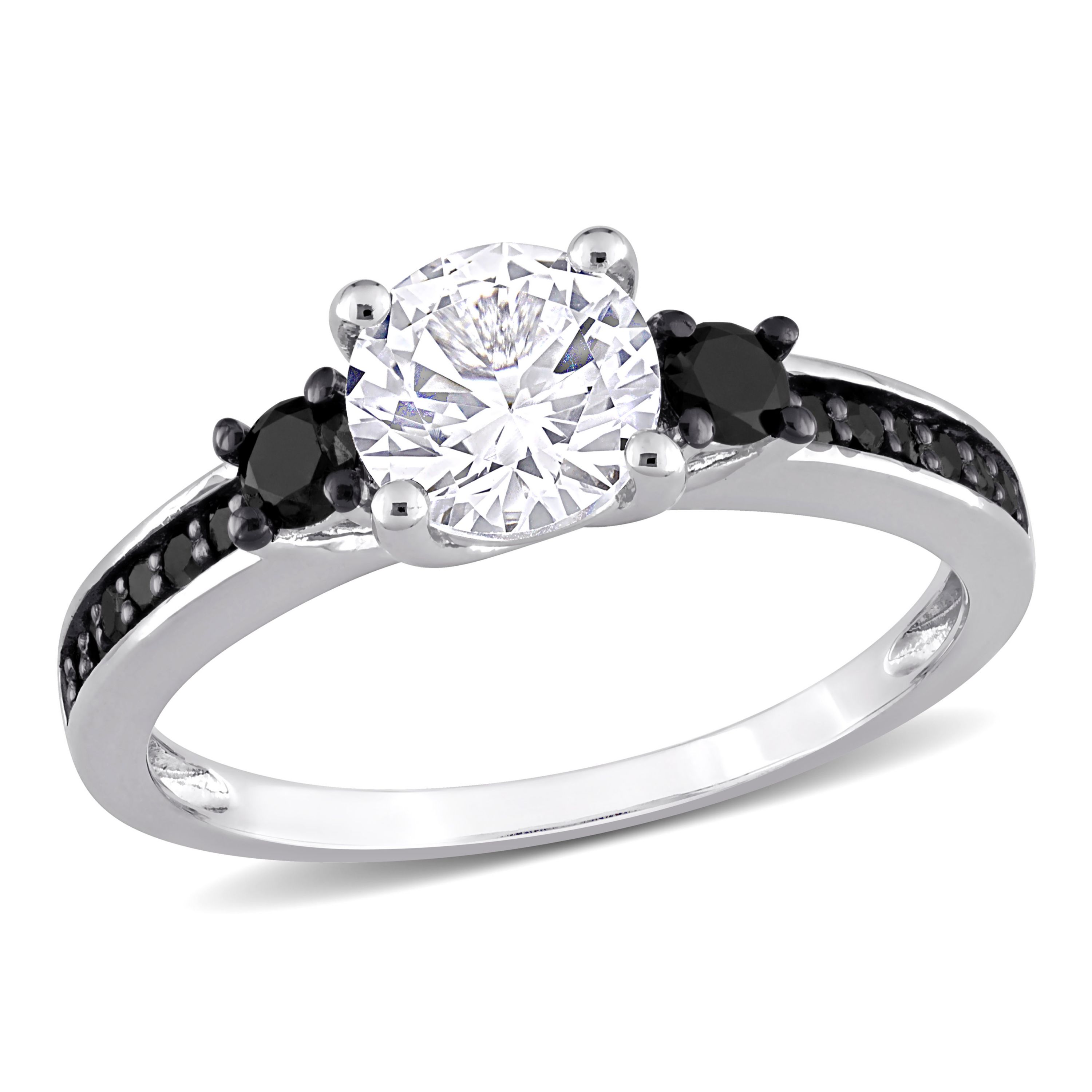 Lab Created Created White Sapphire and 1/3 ct. t.w. Black Diamond Engagement Ring in Sterling Silver with Black Rhodium Plated