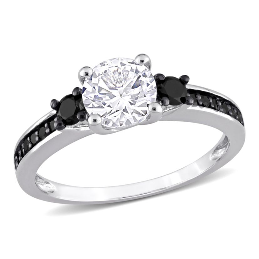 Lab Created Created White Sapphire and 1/3 ct. t.w. Black Diamond Engagement Ring in Sterling Silver with Black Rhodium Plated