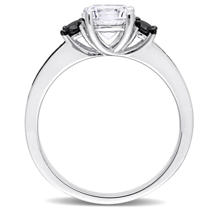 Lab Created Created White Sapphire and 1/3 ct. t.w. Black Diamond Engagement Ring in Sterling Silver with Black Rhodium Plated