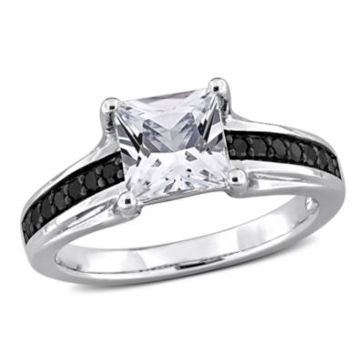Belk & Co Lab Created White Sapphire and 1/7 ct. t.w. Black Diamond Ring in Sterling Silver with Black Rhodium Plated, 5.5