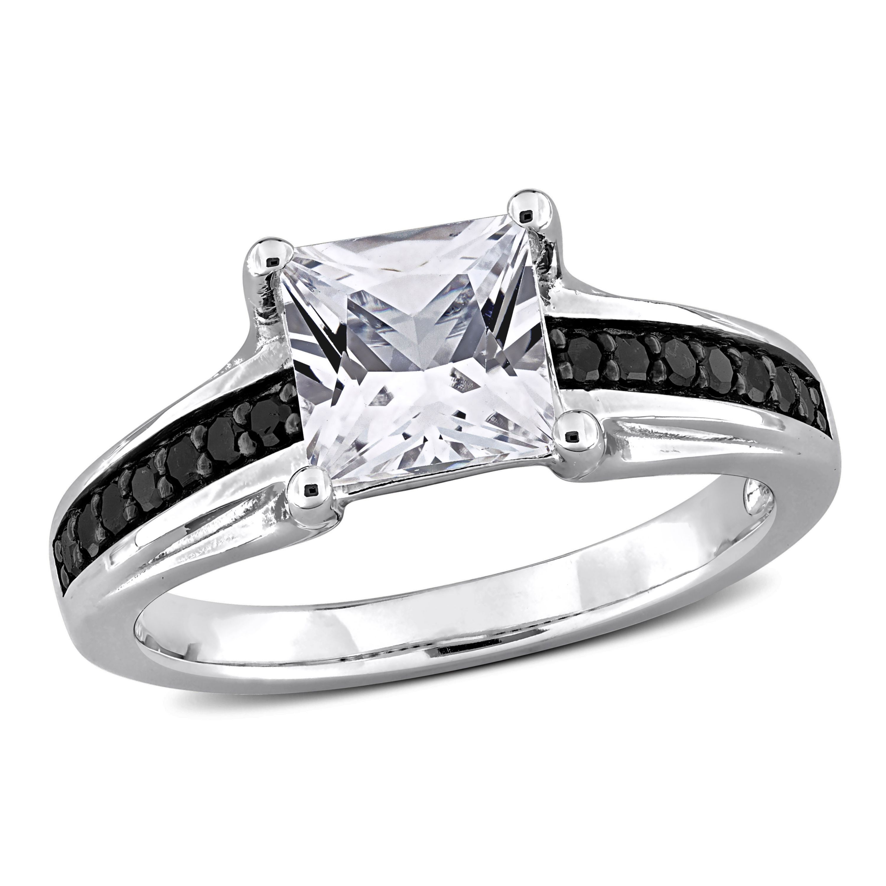Lab Created Created White Sapphire and 1/7 ct. t.w. Black Diamond Ring in Sterling Silver with Black Rhodium Plated
