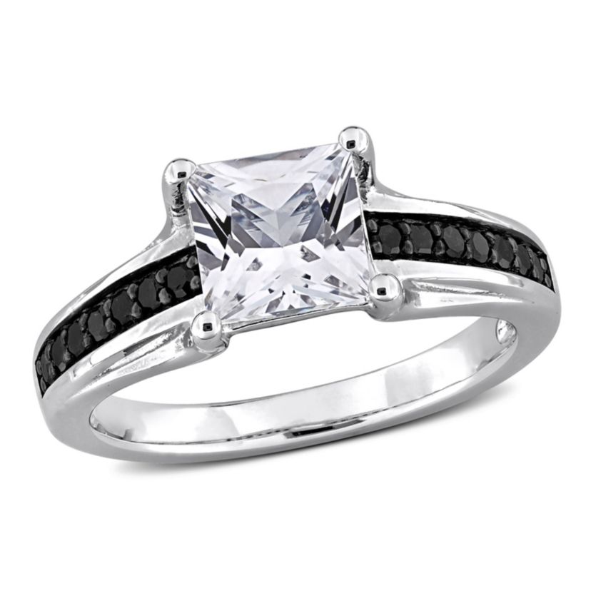 Lab Created Created White Sapphire and 1/7 ct. t.w. Black Diamond Ring in Sterling Silver with Black Rhodium Plated