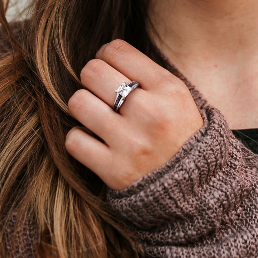 Lab Created Created White Sapphire and 1/7 ct. t.w. Black Diamond Ring in Sterling Silver with Black Rhodium Plated