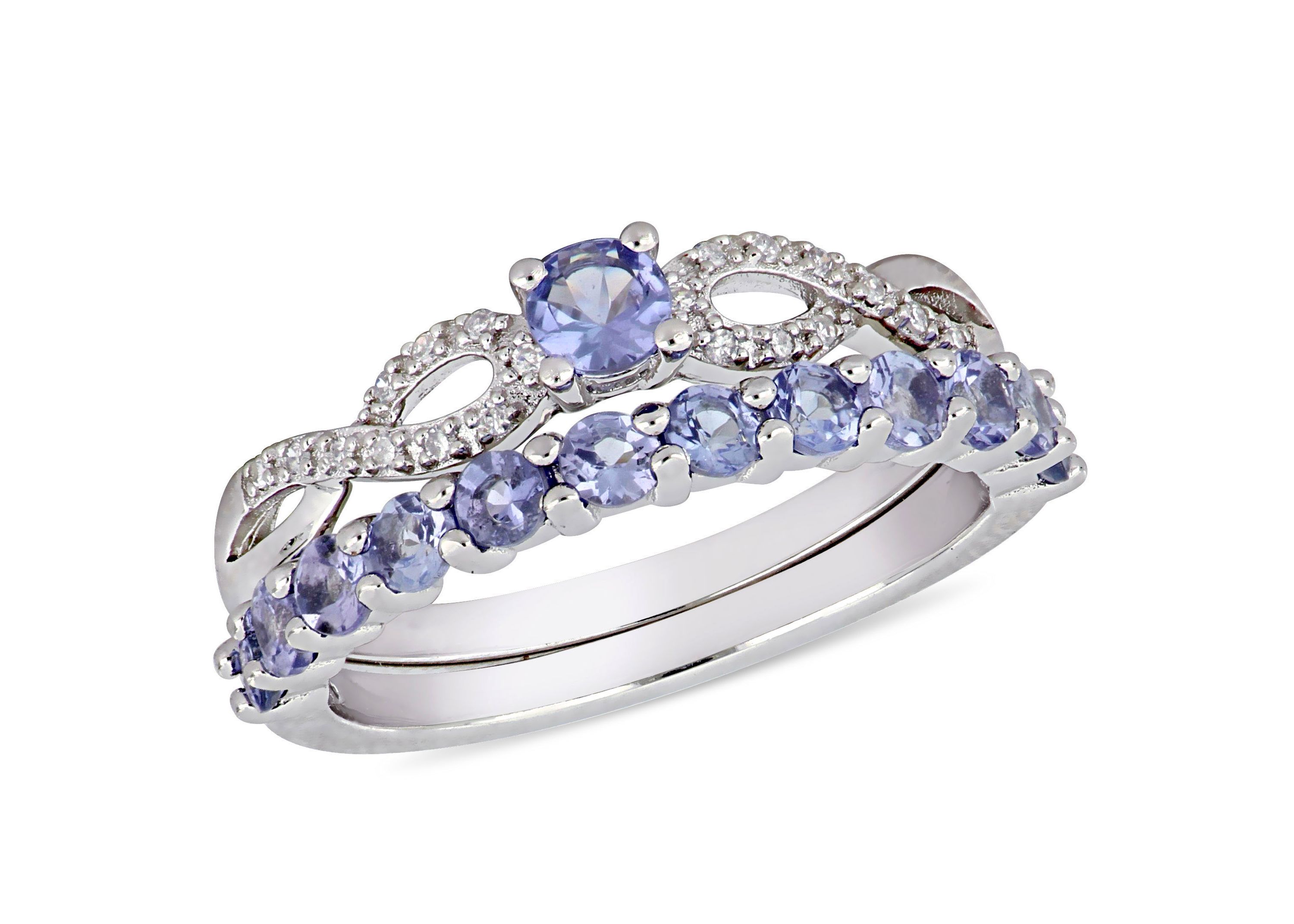 Tanzanite and 1/10 ct. t.w. Diamond Ring Set in Sterling Silver